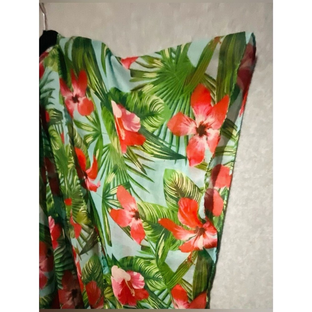Tropical Floral Kimono Cardigan One Sz Hibiscus Palm Leaf Sheer Resortwear Blue - Picture 5 of 8